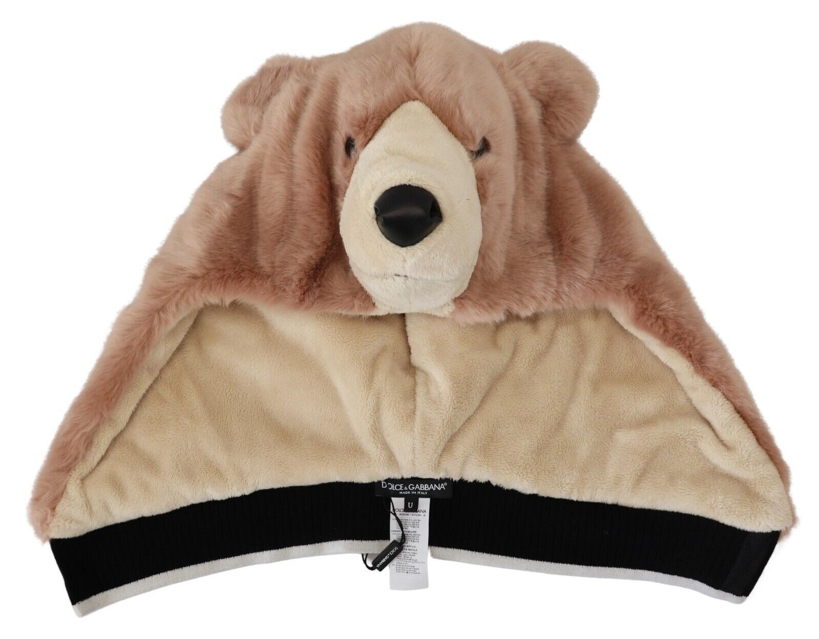 Beige Bear Fur Whole Head Cap One Size Polyester Hat