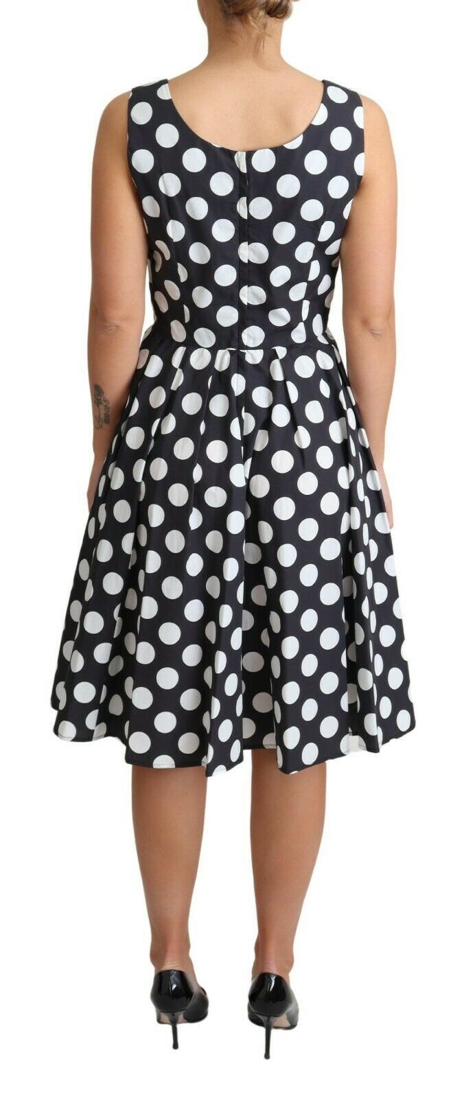 Blue Polka Dotted Cotton A-Line Dress