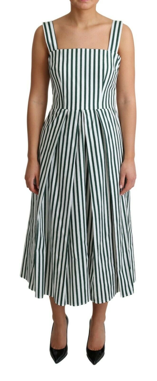 Green Striped Cotton A-Line Dress