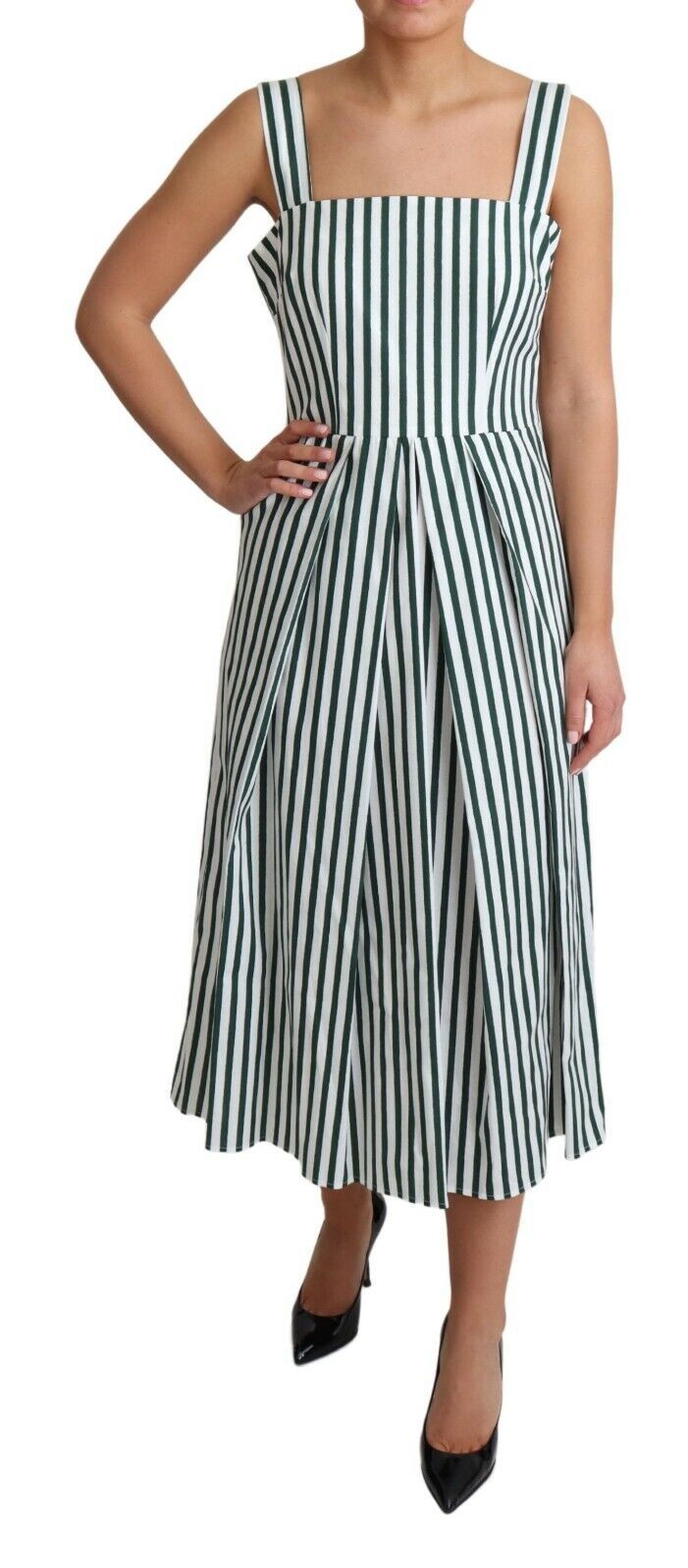 Green Striped Cotton A-Line Dress