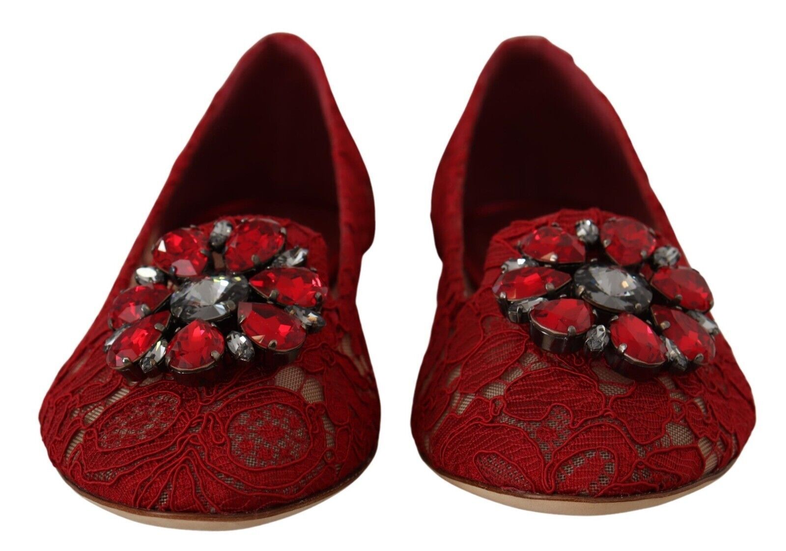 Red Lace Crystal Ballet Flats Loafers Shoes