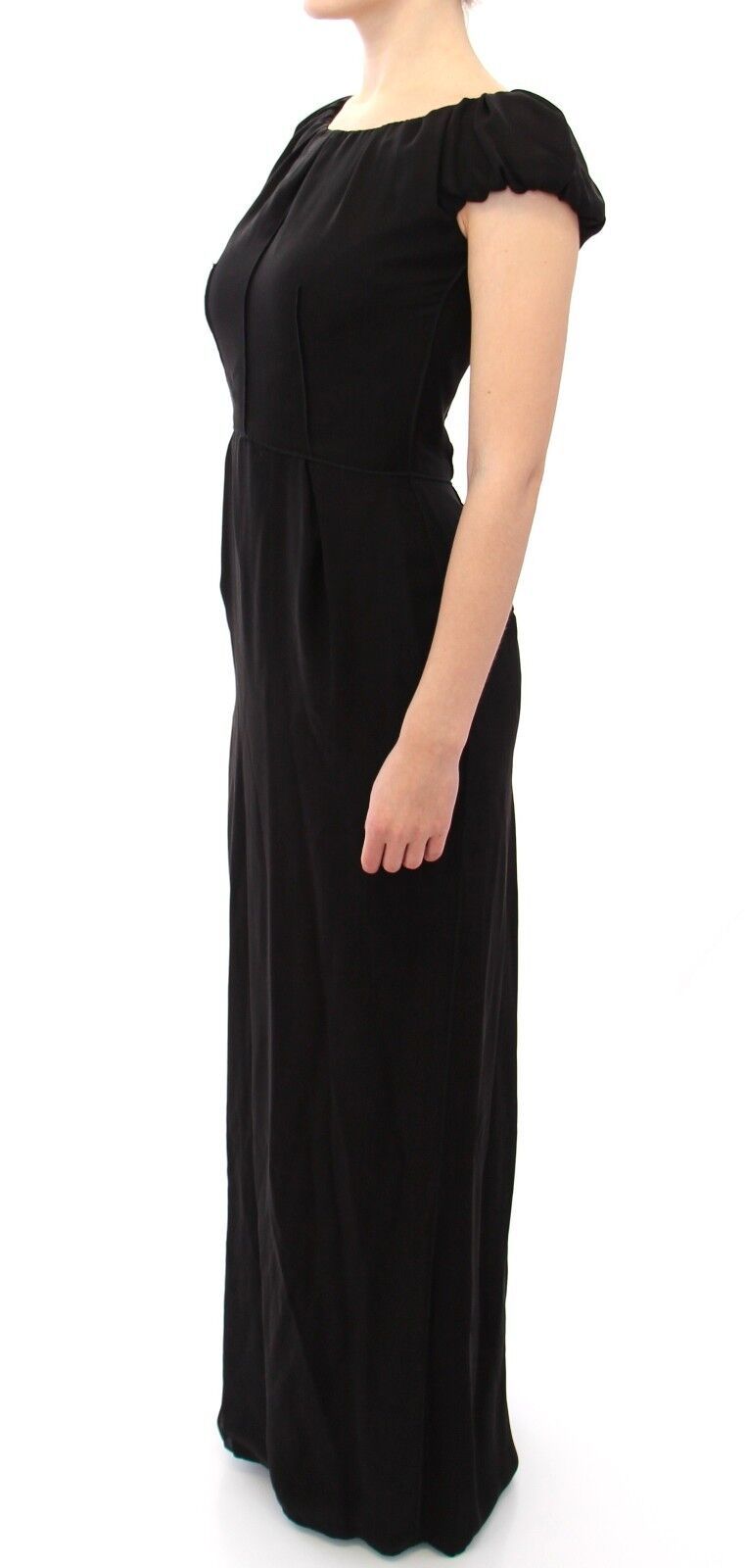 Black Silk Shortsleeve Gown Maxi IT Dress