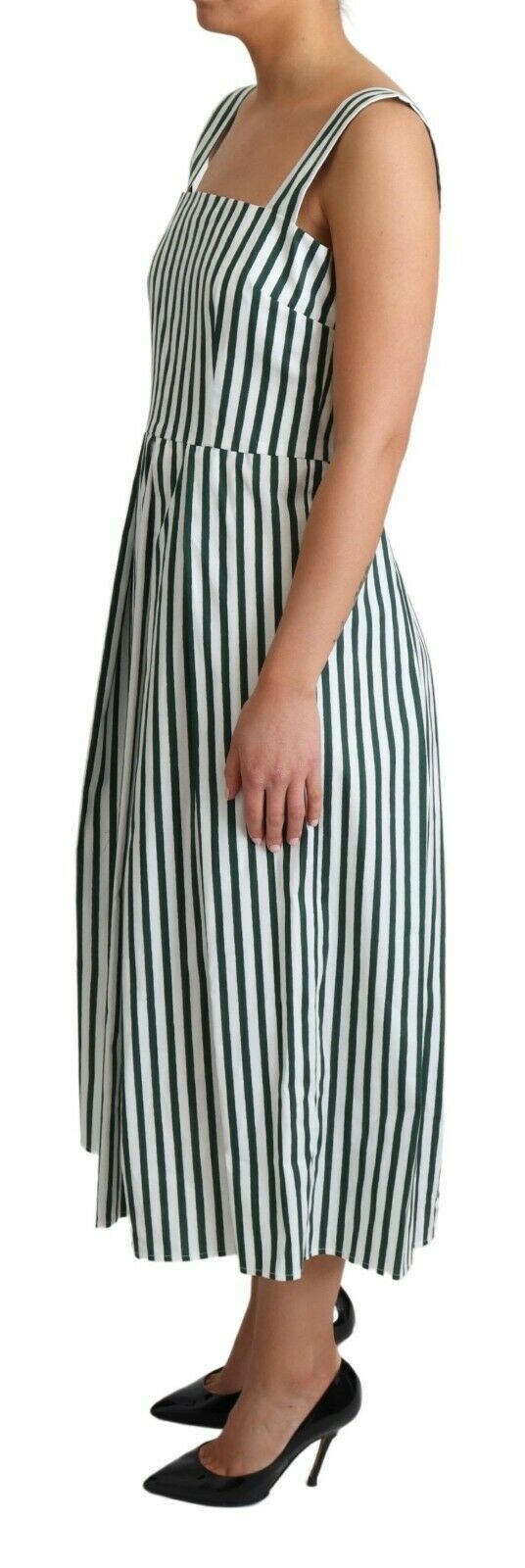 Green Striped Cotton A-Line Dress