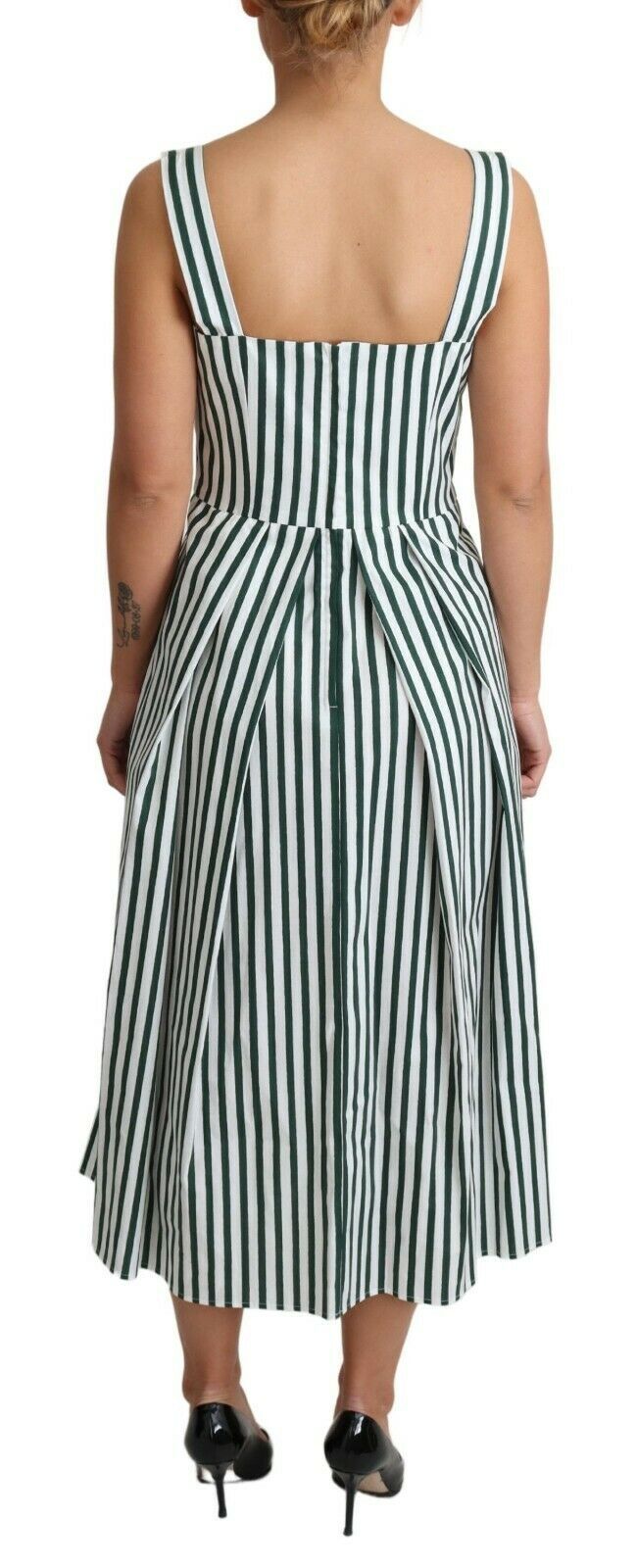 Green Striped Cotton A-Line Dress