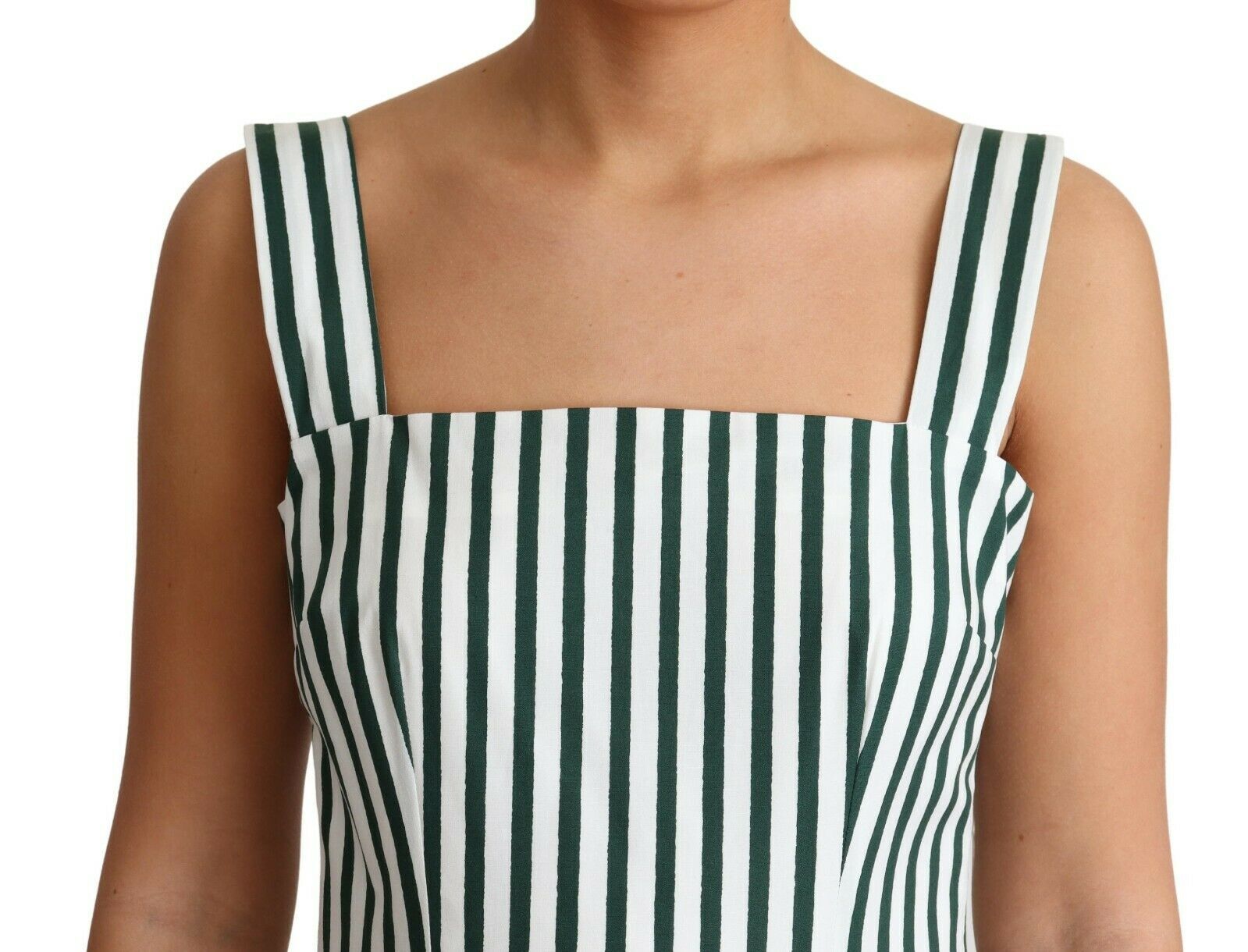 Green Striped Cotton A-Line Dress