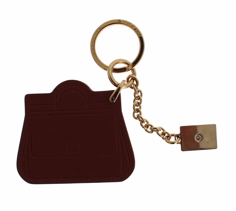 Dolce & Gabbana Brown Leather Miss SICILY Gold Finder Chain Keychain