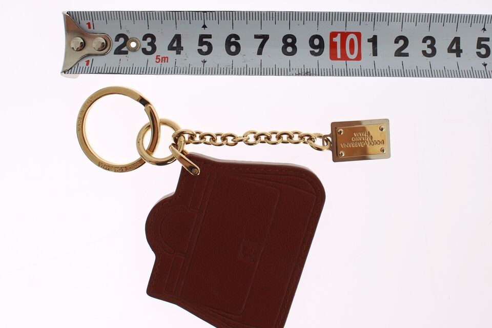 Dolce & Gabbana Brown Leather Miss SICILY Gold Finder Chain Keychain