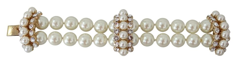 Dolce & Gabbana White Faux Pearl Beads Translucent Crystals Bracelet