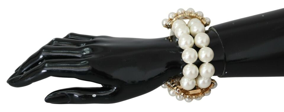 Dolce & Gabbana White Faux Pearl Beads Translucent Crystals Bracelet