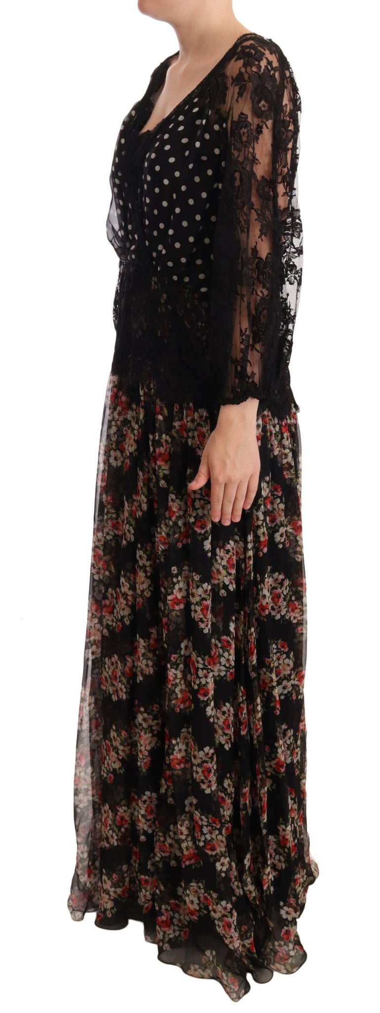 Black Lace Floral Polka Maxi Capri Dress